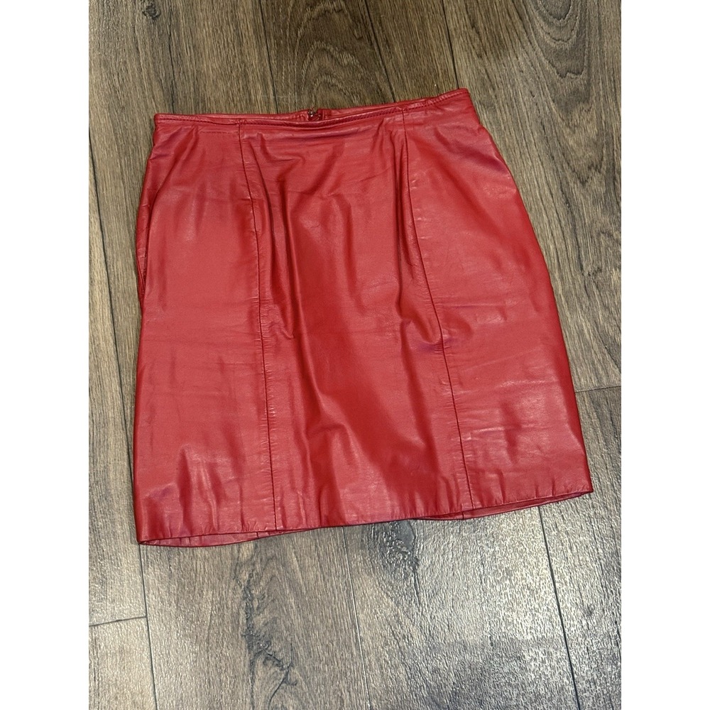 Vintage 80s CHIA Red Genuine Leather High-Waisted Mini‎ Skirt – Size 10